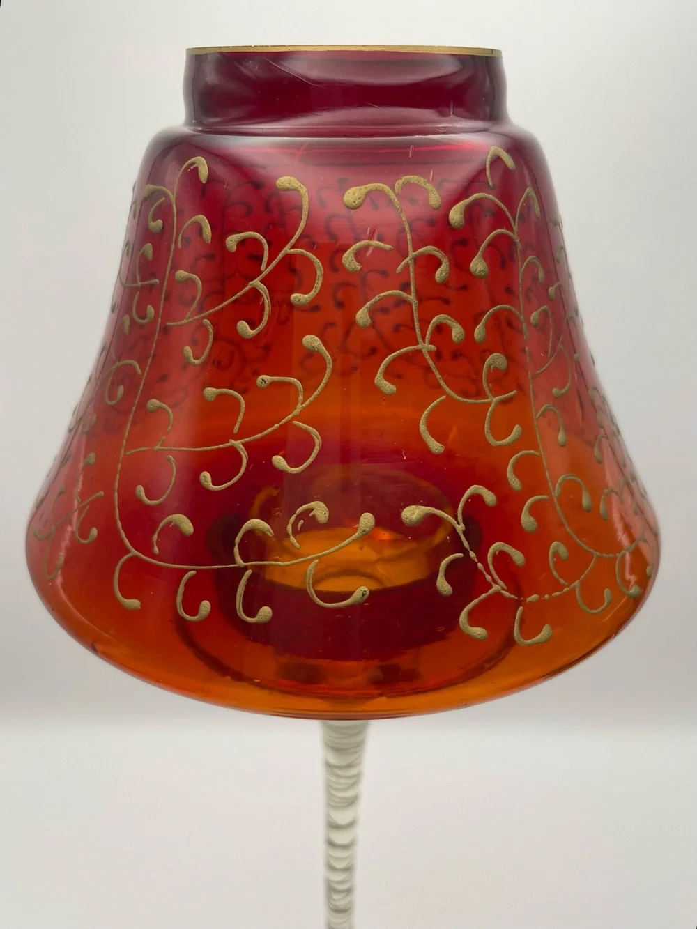 Pier 1 Imports, 2 pc., Hand Painted Glass, Long-stem Tea light Holder and Shade